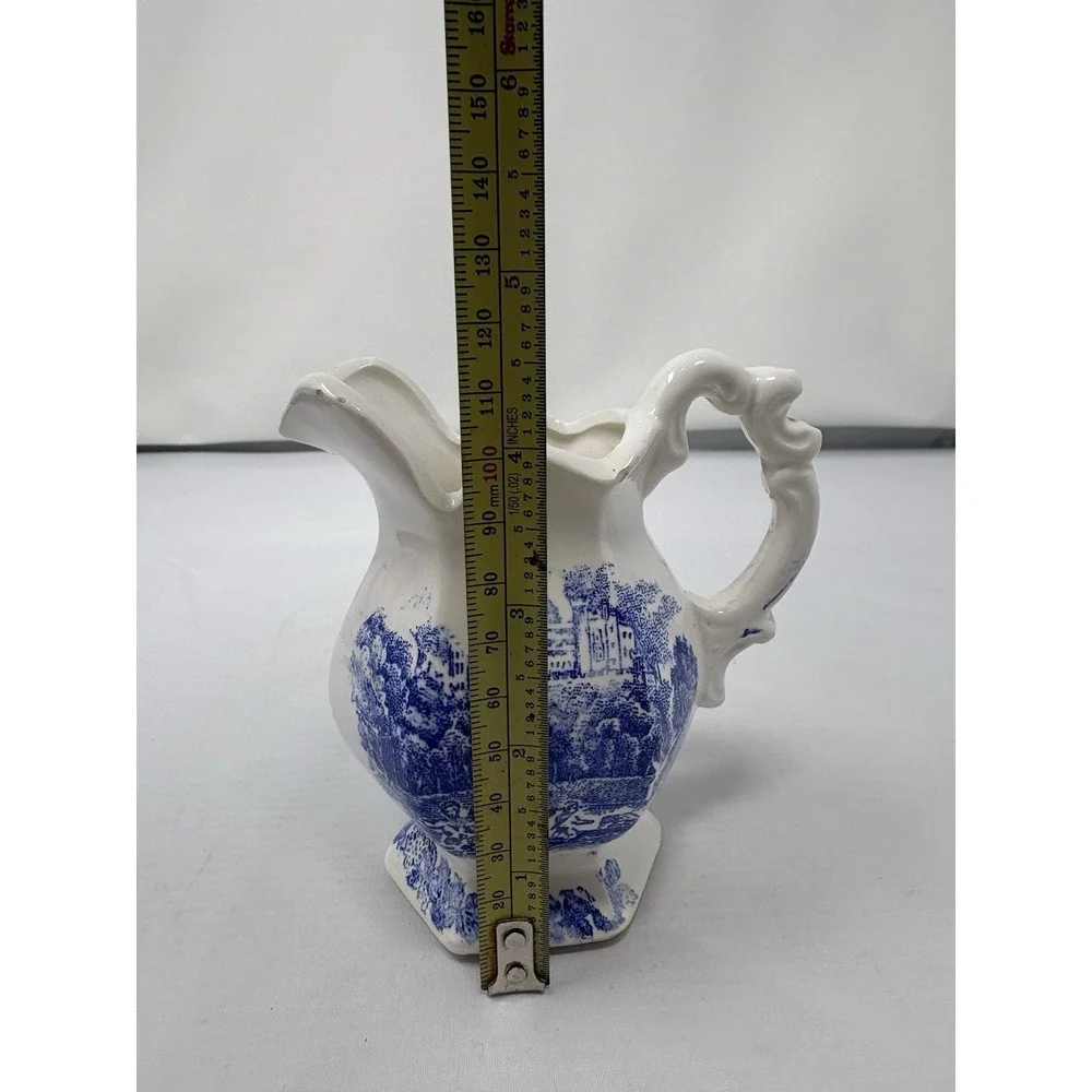 Vintage Small Blue And White Ceramic Pitcher. Transferware. Made In Japan